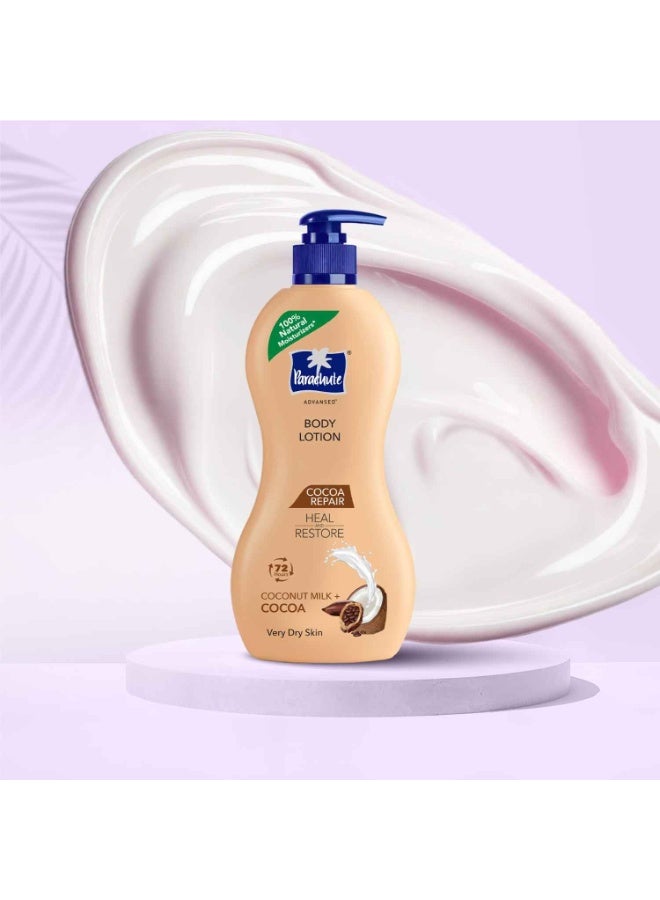 Parachute Advansed Cocoa Repair Body Lotion for Women & Men, Very Dry Skin, 400ml + 250ml| Pure Coconut Milk & Cocoa, 100% Natural, 72h Moisturisation - Image 2